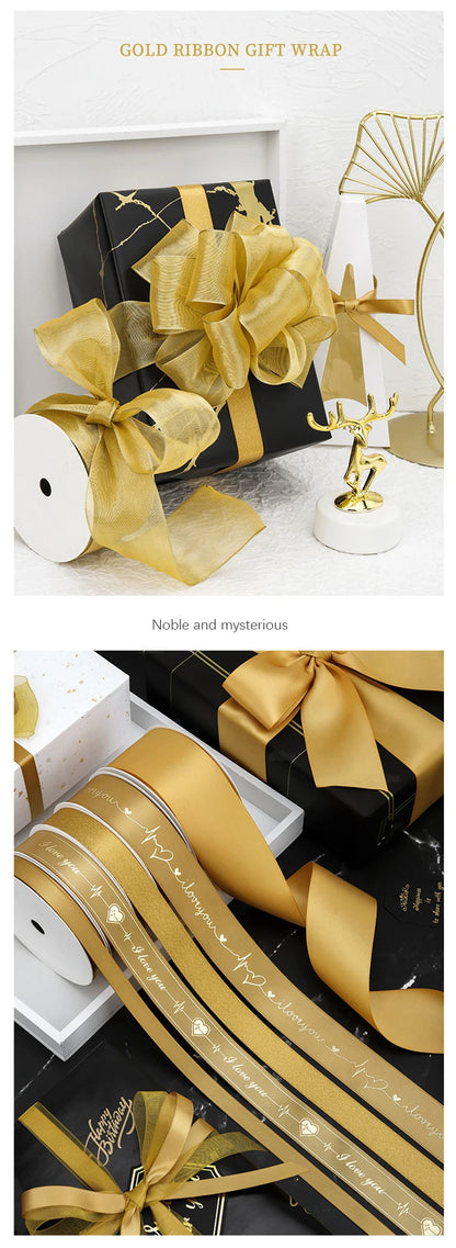 Gold Series Ribbon Birthday Happy Cake Baking Gift Decoration Flower Bundle Packaging Valentine's Day Wedding Party