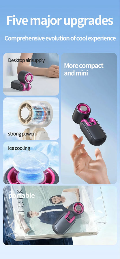 Mini Ice Cooling Portable Fan Turbo High Speed Handheld Fan Long Battery Life USB Rechargeable Foldable For Outdoor Travel
