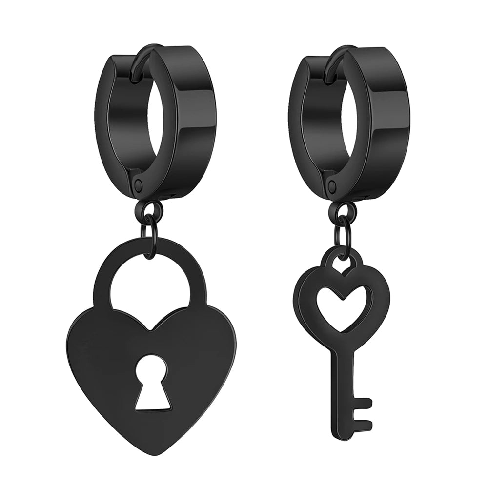 Amaxer Stainless Steel Earring Romantic Heart Lock Key Drop Earrings for Women Wedding Lover Valentine's Day Jewelry Party Gift
