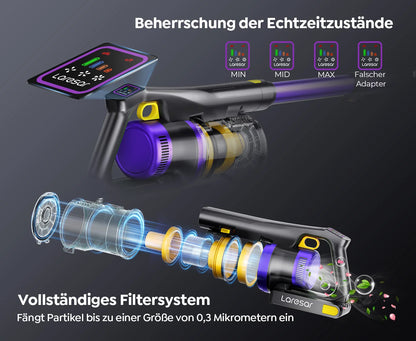 Laresar X11 Kabelloser Staubsauger 550W 55000PA Saugmacht Handheld Smart Home Staubbecher 60 Minuten Laufzeit 3 Stück Filte Set