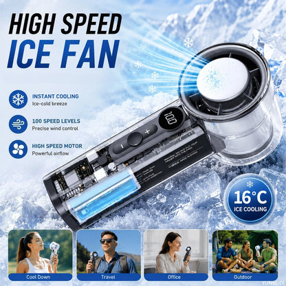 Handheld Small Fan Portable Ice Pack Cooling Fan 3/100-speed Adjustable Wind Speed Long Battery Life Silent Outdoor Electric Fan