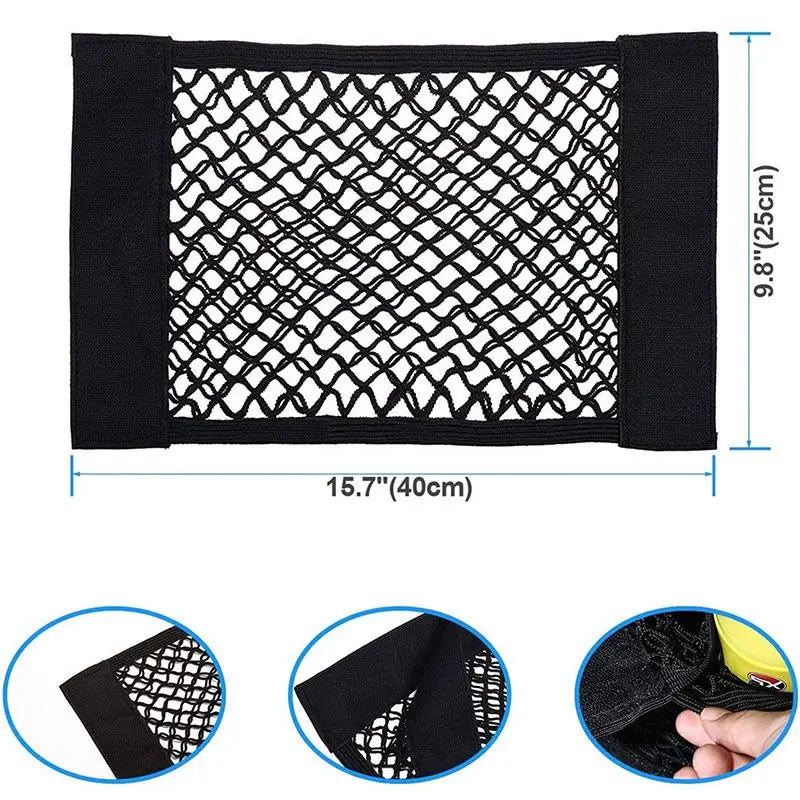 Car Trunk Mesh Organizer Universal Velcro Storage Pocket Vehicle Elastic Storage Bag Automotive Mesh Interior Accessories