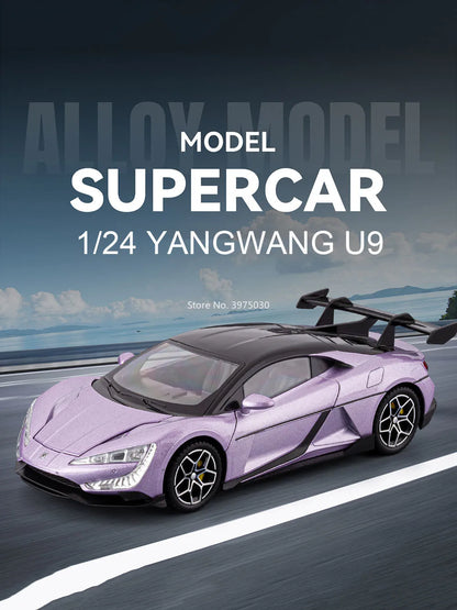 1:24 BYD YANGWANG U9 Models Toys Cars Alloy Diecast Wheel Pull Back Miniature Vehicles Doors Opened Car Birthday Gifts for Kids