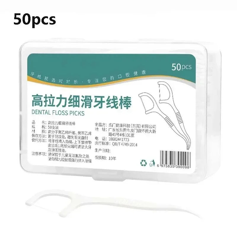 50/100/150/250/500pcs Portable Disposable Dental Floss Plastic Toothpick High-tension Dental Floss Stick Dental Box Oral Care