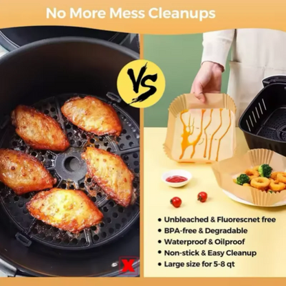 100Pcs Disposable Air Fryer Paper Oil Absorbing And Anti Oil Paper Tray Non Stick Baking Pad Large Toughness Square