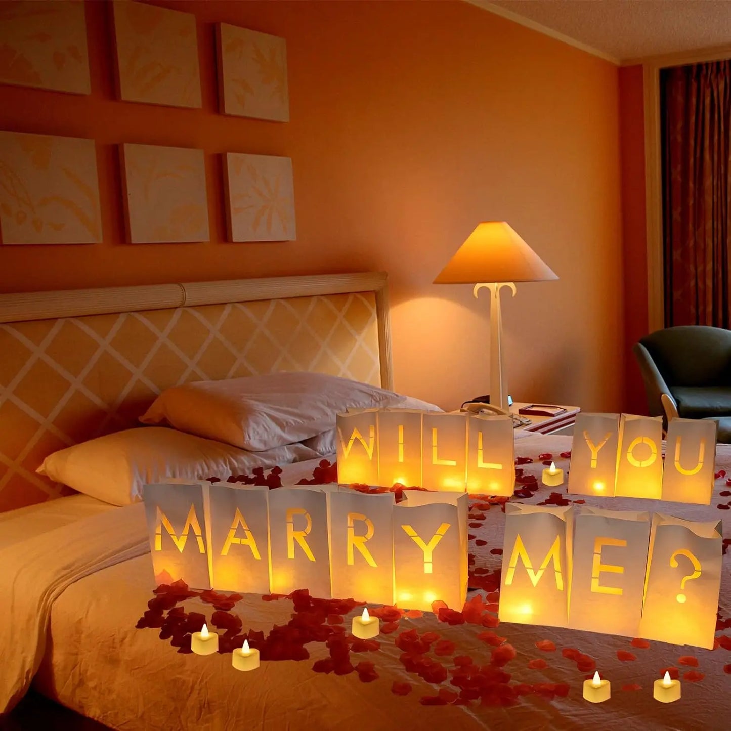 Will You Marry Me Proposal Decor Luminary Paper Bag Heart Candle Rose Petals Wedding Birthday Anniversary Valentines Gifts