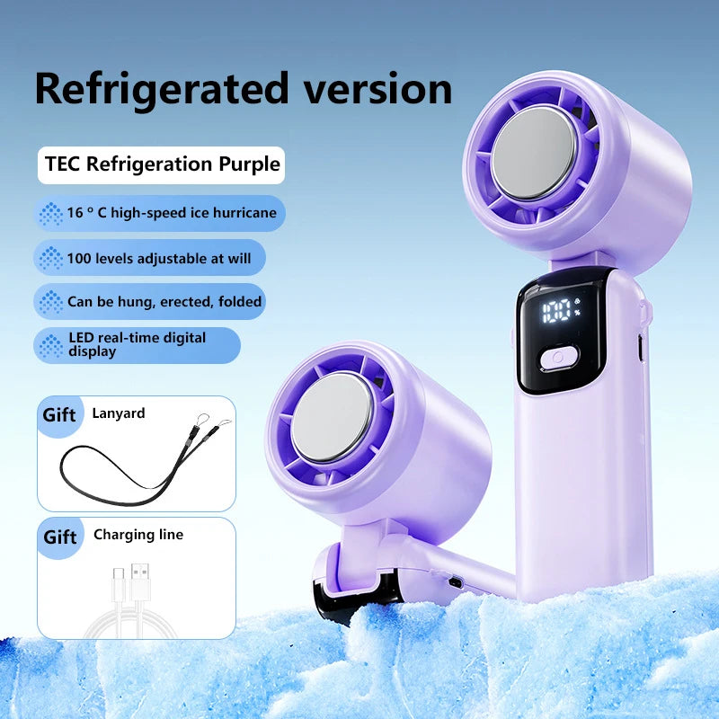 Lenovo Ice Cooling Fan 100 Speeds Turbo Handheld Portable USB Desk Fan Foldable/Hangable for Outdoor Fast Chill Ice Compress