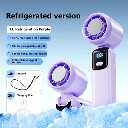 Lenovo Ice Cooling Fan 100 Speeds Turbo Handheld Portable USB Desk Fan Foldable/Hangable for Outdoor Fast Chill Ice Compress