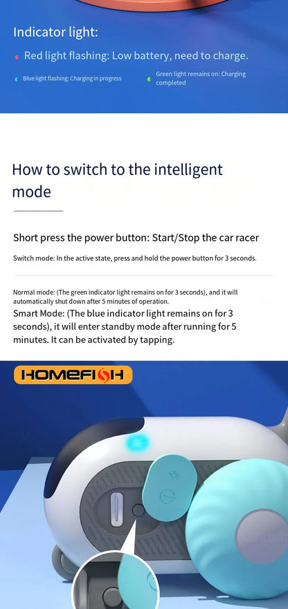 Smart Cat Car 2 Modes Automatic Moving Remote Controlled Car for Cats Dogs Interactive Playing Kitten Training Pet Supplies