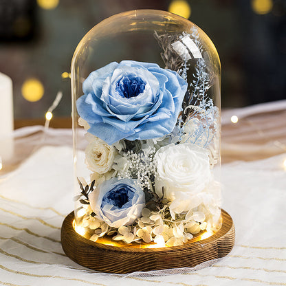 Eternal Flowers Preserved Rose In Glass Dome Cover Artificial Flower with Light Valentine's Day Christmas for Women Gift Box