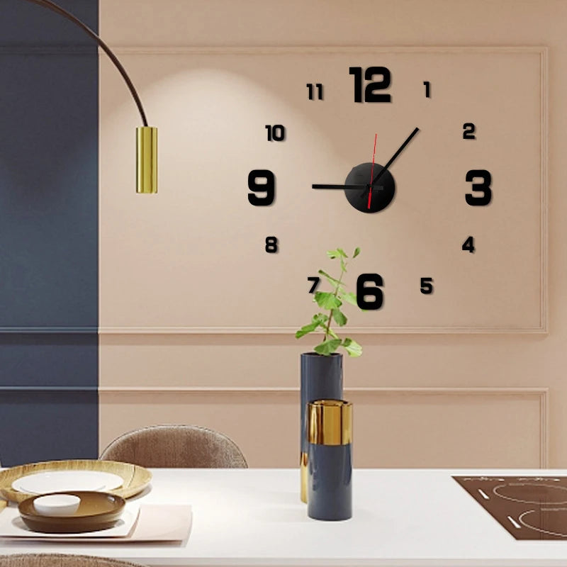 3D Creative Frameless DIY Wall Hanging Clock Wall Stickers Home Mute Digital Clock Living Room Office Wall Decoration