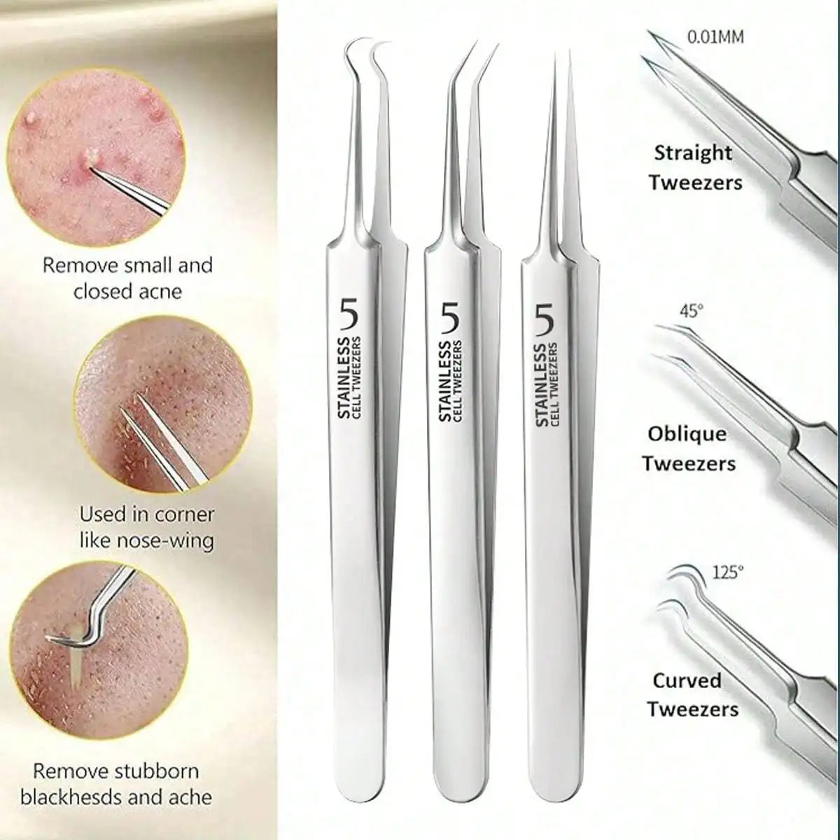 8pcs Acne, Blackhead, Dark Spot, Pimple Remover Tool Set, Skin Care Beauty, Pore Cleansing Kit