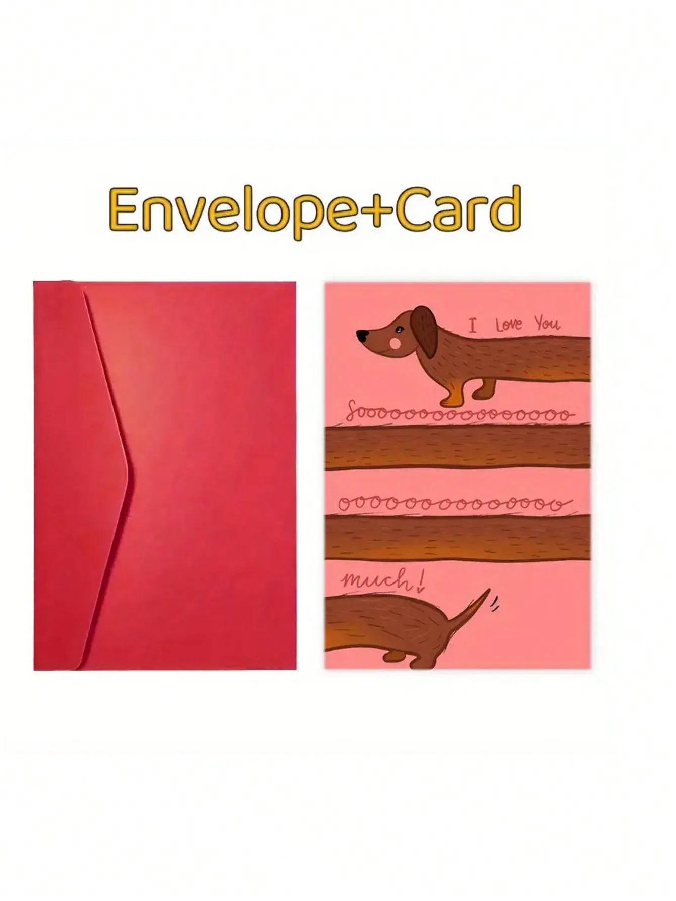 Valentine's Day Greeting Card with Envelope, Love You So Much Dachshund Design, Paper Card for Anyone, Romantic Gift for Husband