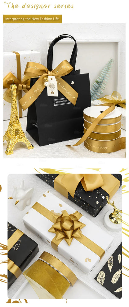 Gold Series Ribbon Birthday Happy Cake Baking Gift Decoration Flower Bundle Packaging Valentine's Day Wedding Party