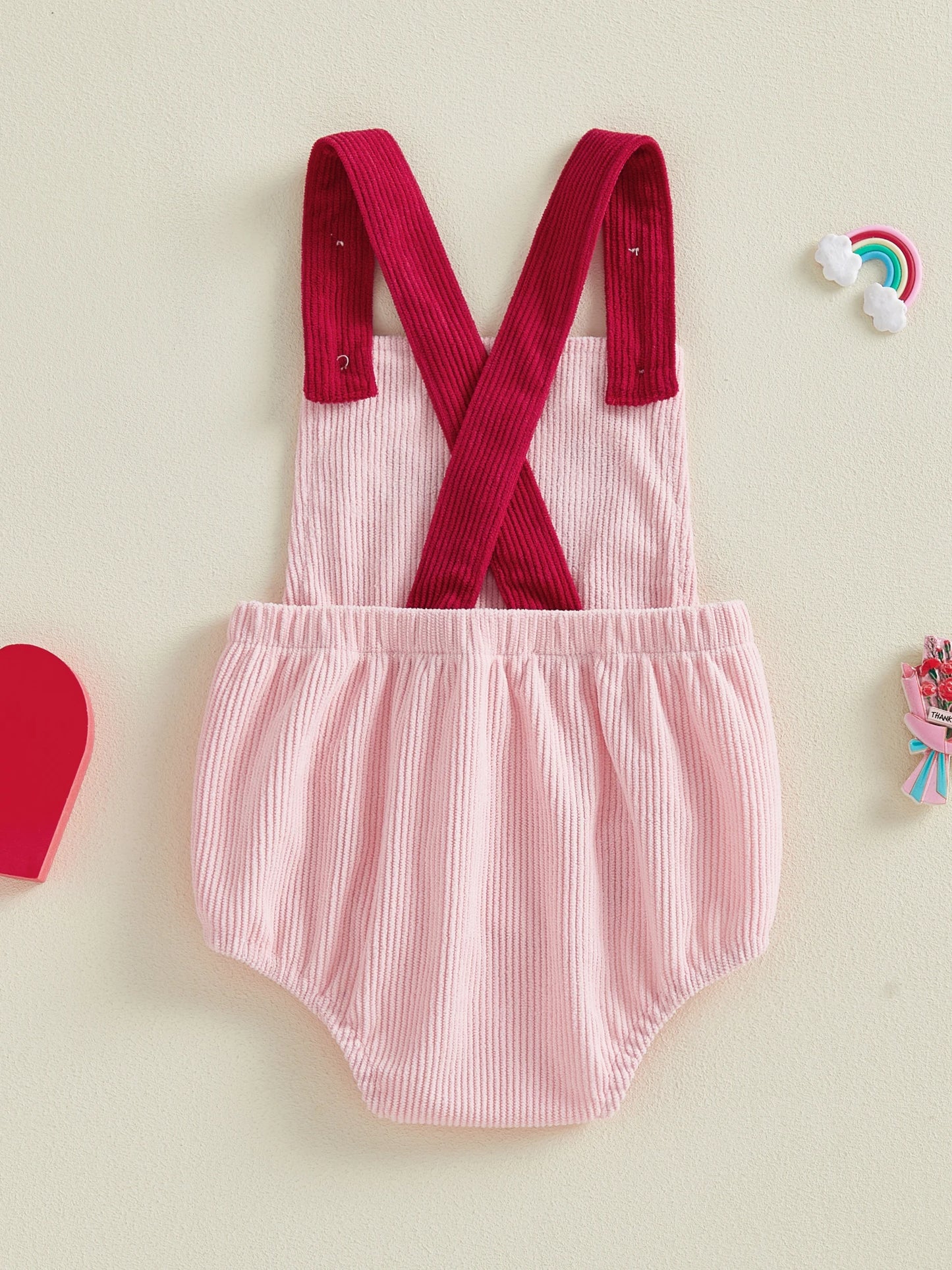 FOCUSNORM 0-18M Lovely Baby Girls Boys Valentines Day Romper Cute Letters Heart Embroidery Sleeveless Jumpsuit