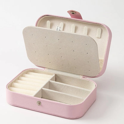 Portable Mini PU Leather Jewelry Box - Velvet Lined Multi-Compartment Organizer for Rings, Earrings & Necklace