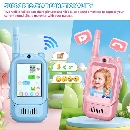 JCMO Video Walkie Talkies for Kids 2 Pack Funny Voice Change Rechargeable Toys for Indoor Camping Travel Birthday Gifts for Kids