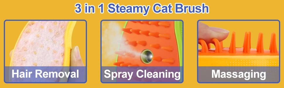 Cat Steam Brush 3 in 1 Dog Steamy Brush Cleanser Silicone Massage Grooming Comb Pet Hair Cleaning Misting Comb for Cats Dogs