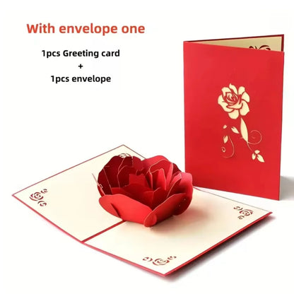 3D Rose Pop Up Card, Valentines day card, Mothers day Birthday card, anniversaries Weddings Flower Greeting Card With Envelope