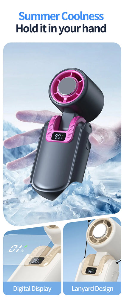 Mini Ice Cooling Portable Fan Turbo High Speed Handheld Fan Long Battery Life USB Rechargeable Foldable For Outdoor Travel
