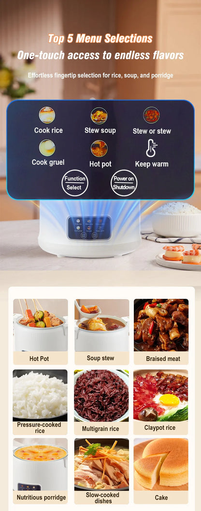 Electric Rice Cooker for 1-2 People, Multifunctional Household Hot Pot, Porridge, 1.8L Micro Pressure Rice Cooker soup making