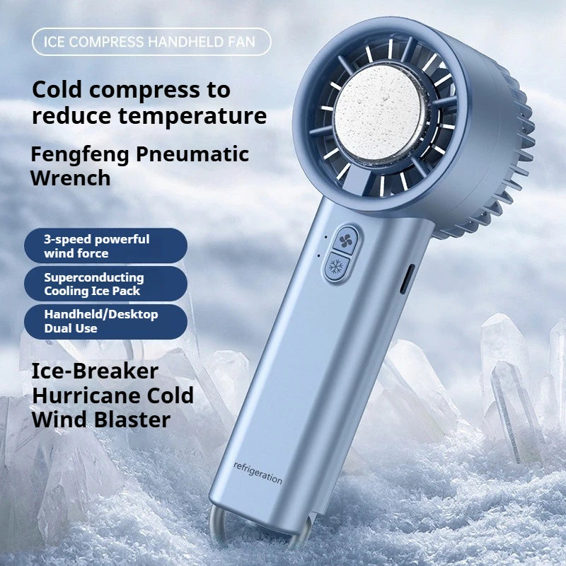 Handheld Small Fan Portable Ice Pack Cooling Fan 3/100-speed Adjustable Wind Speed Long Battery Life Silent Outdoor Electric Fan