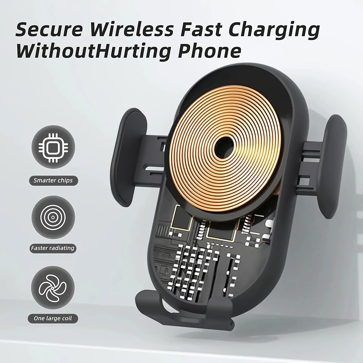 Wireless Car Charger with Auto-Clamping Phone Holder - USB-Powered, Fast Charging, with Type-C Cable, Wireless Phone Charger