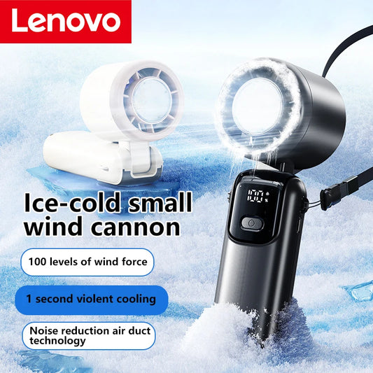 Lenovo Ice Cooling Fan 100 Speeds Turbo Handheld Portable USB Desk Fan Foldable/Hangable for Outdoor Fast Chill Ice Compress