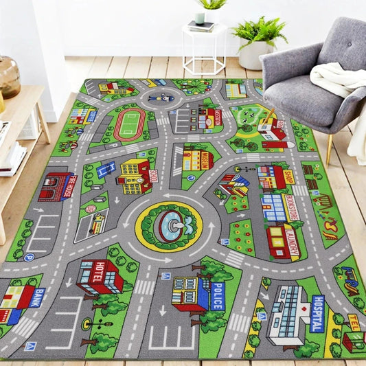 Colorful Interactive Traffic Play Mat – Non-Slip Learning Rug for Kids Room or Play Area – Compatible with Toy Cars, Home Decor