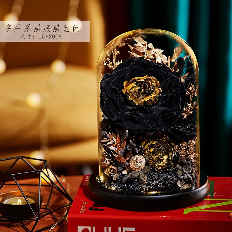 Eternal Flowers Preserved Rose In Glass Dome Cover Artificial Flower with Light Valentine's Day Christmas for Women Gift Box