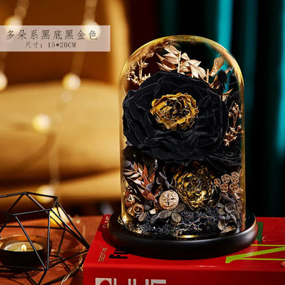 Eternal Flowers Preserved Rose In Glass Dome Cover Artificial Flower with Light Valentine's Day Christmas for Women Gift Box