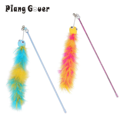 2pcs Caterpillar Cat Teaser Plush Feather Pet Toys For Kitten Cat Teaser Stick Pet Playing
