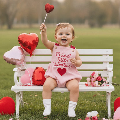 FOCUSNORM 0-18M Lovely Baby Girls Boys Valentines Day Romper Cute Letters Heart Embroidery Sleeveless Jumpsuit