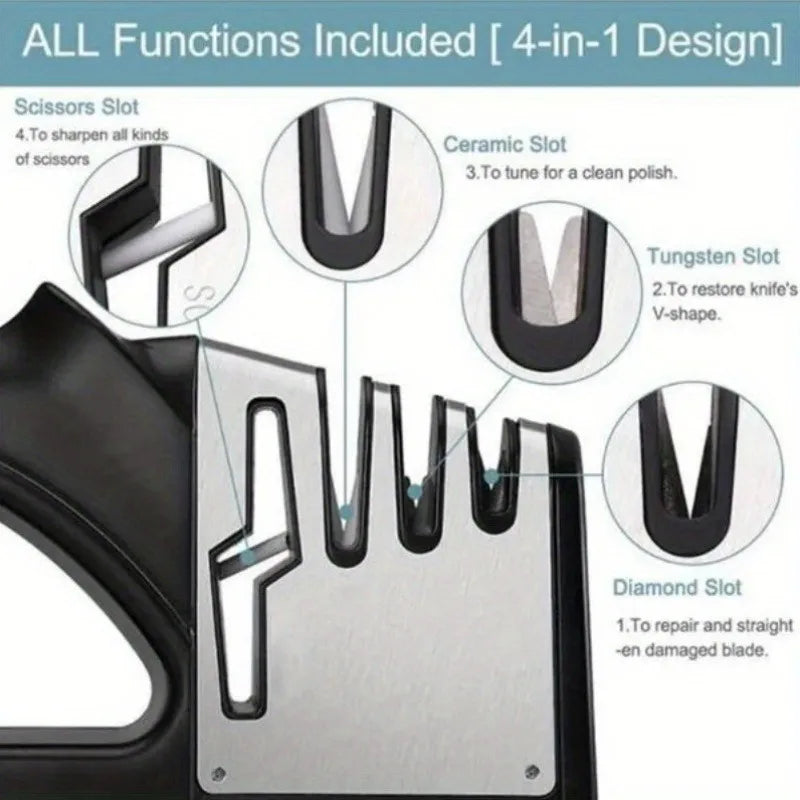 Professional 4-in-1 Knife & Scissors Sharpener with Diamond Blades - Fast Sharpening, Ergonomic Handle, Portable for Kitchen