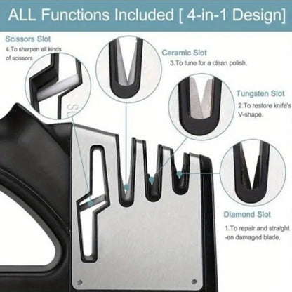 Professional 4-in-1 Knife & Scissors Sharpener with Diamond Blades - Fast Sharpening, Ergonomic Handle, Portable for Kitchen