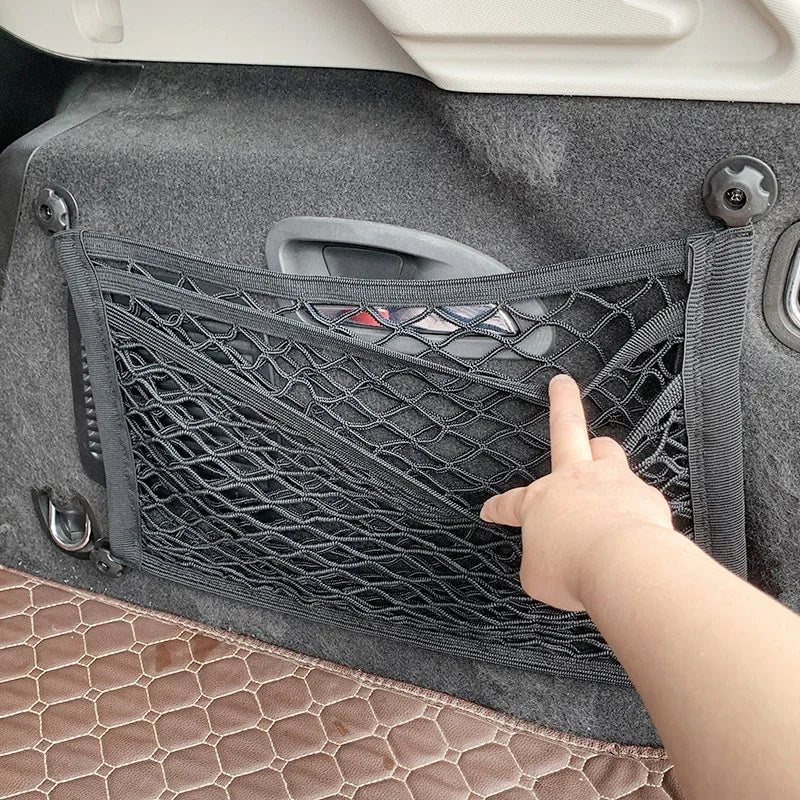 Car Back Rear Trunk Storage Net Elastic Car Interior Mesh Pocket Large Capacity Auto Stretch Wall Sticker Organizer Pouch Bag
