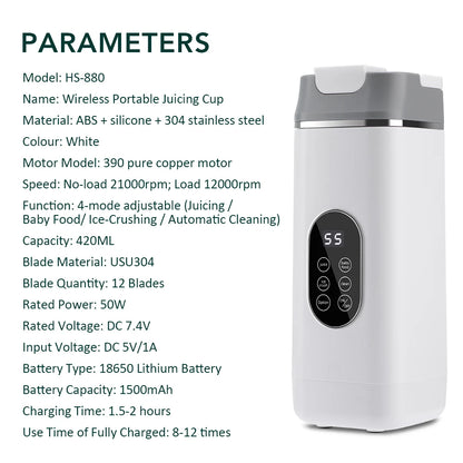 6 Blades Electric Juicer Cup 2 Cups For Travel Portable Juicer Mixer Usb Charge Fresh Fruit Juice Personal Blender Smoothie