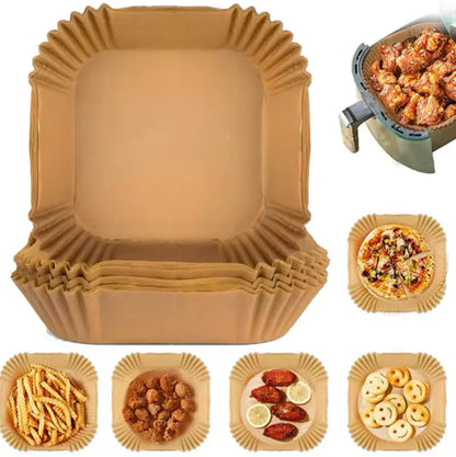 100Pcs Disposable Air Fryer Paper Oil Absorbing And Anti Oil Paper Tray Non Stick Baking Pad Large Toughness Square