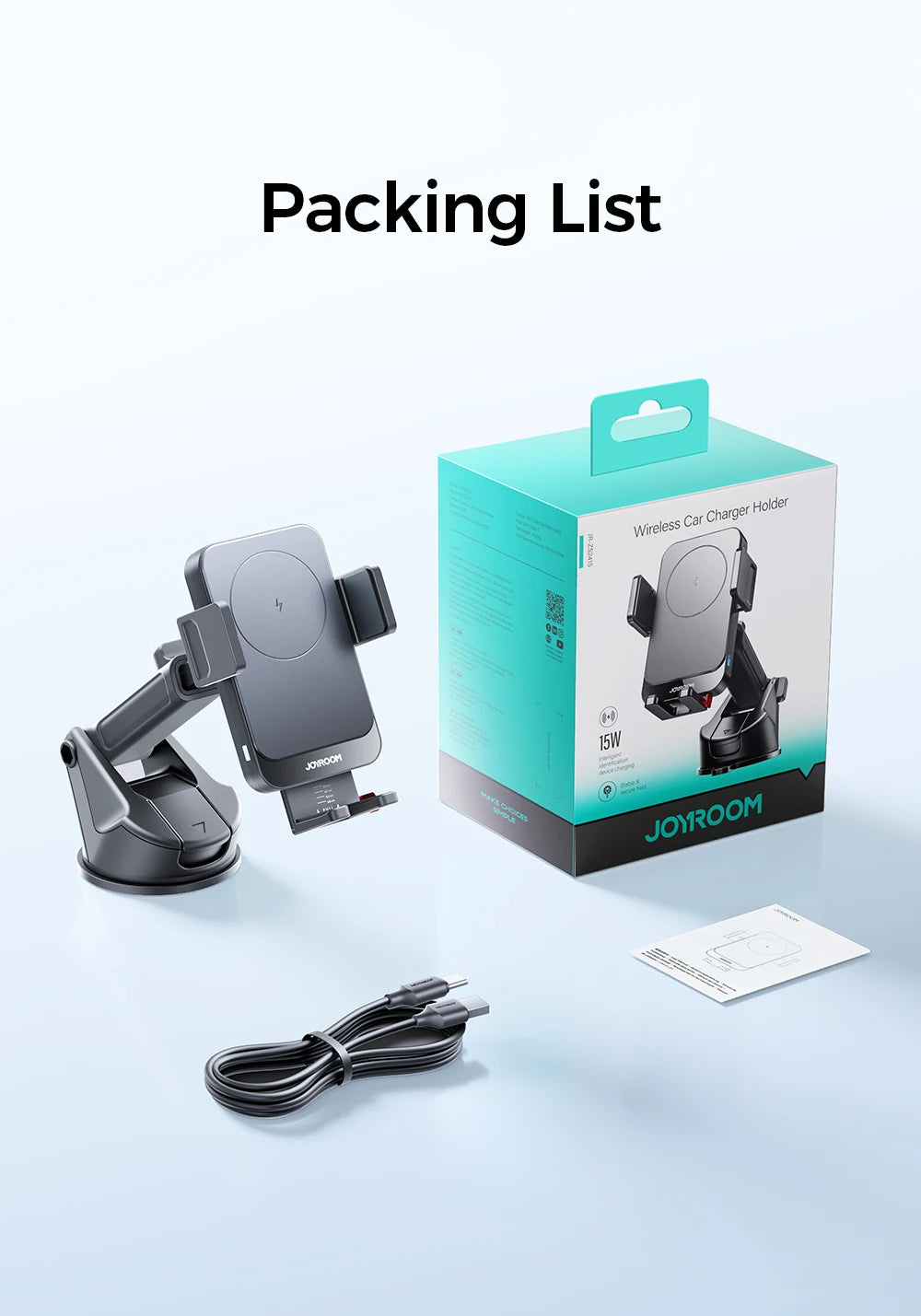 Joyroom Car Phone Holder 15W Wireless Charging Car Holder Charger 360° Rotation One-Hand Operation Car Phone Mount For  4.7-7''