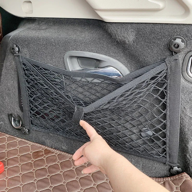 Car Back Rear Trunk Storage Net Elastic Car Interior Mesh Pocket Large Capacity Auto Stretch Wall Sticker Organizer Pouch Bag