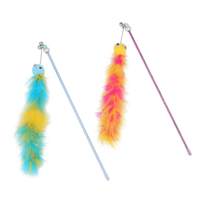 2pcs Caterpillar Cat Teaser Plush Feather Pet Toys For Kitten Cat Teaser Stick Pet Playing