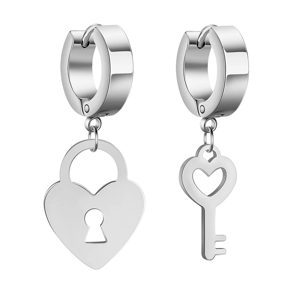 Amaxer Stainless Steel Earring Romantic Heart Lock Key Drop Earrings for Women Wedding Lover Valentine's Day Jewelry Party Gift