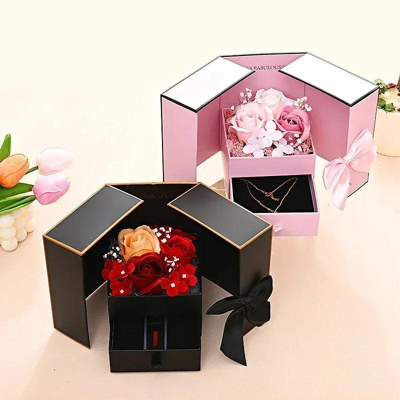 Eternal Soap Rose Flower Gift Box with Drawer Design Necklace Jewelry Packaging Double Door Boxes Wedding Valentine's Day Decor