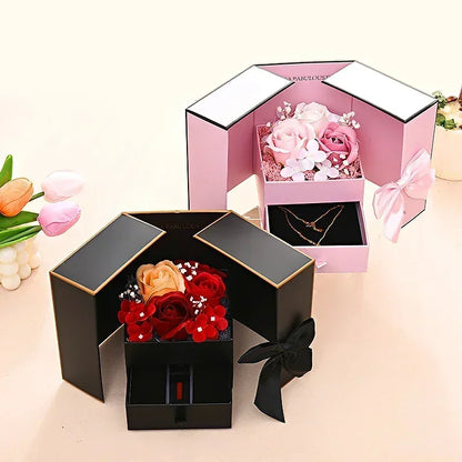 Eternal Soap Rose Flower Gift Box with Drawer Design Necklace Jewelry Packaging Double Door Boxes Wedding Valentine's Day Decor
