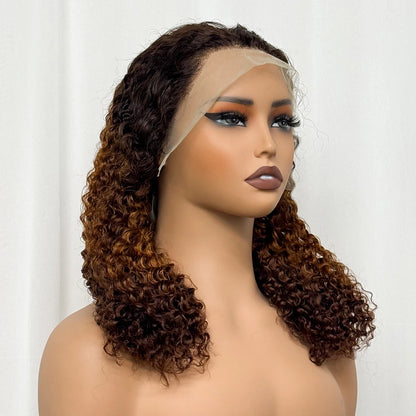 Double Drawn 250% Density Ombre 18 Inches Water Wave Curly Human Hair Wigs 13x4 Transparent Lace Frontal Hair Wig for Women