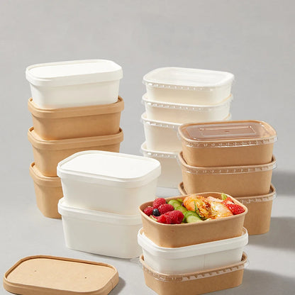 10Pcs/Set Disposable Paper Lunch Box Food Storage Containers With Lid Fruit Salad Cake Box Kitchen Accessories Party Supplies