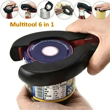 LMETJMA Multifunctional  6 in 1 Can Opener Simple Beer Bottle Opener Jar Gripper Can Beer Lid Twist Off Opener JT05