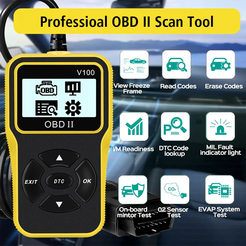 Car Diagnostic Tool Auto Parts 16 Pin Engine Diagnostic Instrument Obd2 Code Reader Digital Display Obd 2 Scanner, No Battery