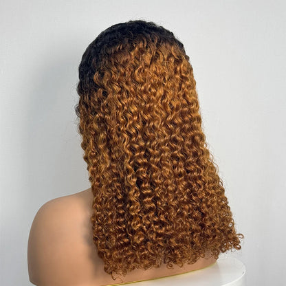 Double Drawn 250% Density Ombre 18 Inches Water Wave Curly Human Hair Wigs 13x4 Transparent Lace Frontal Hair Wig for Women