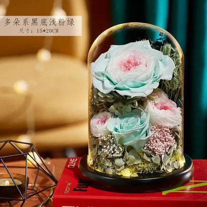 Eternal Flowers Preserved Rose In Glass Dome Cover Artificial Flower with Light Valentine's Day Christmas for Women Gift Box